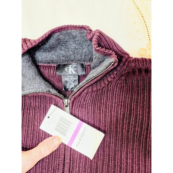 Calvin Klein Sweater 2XL Burgundy Red 1/4 Zip Cotton Men NEW w Tags ($89.50) - Picture 1 of 5